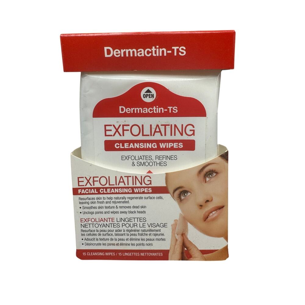 Dermactin -TS Exfoliating Facial Cleansing Wipes 3 Pack Deep Clean New with Box